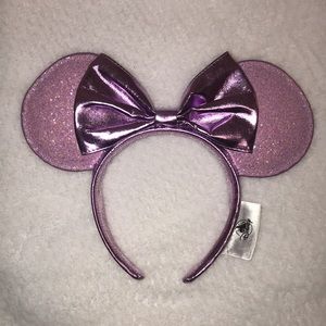 Disney Lilac Sparkle Glitter Minnie Mouse Ears Headband with Metallic Purple Bow